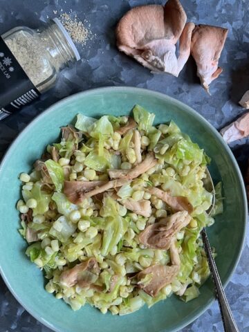 Spiced corn cabbage and oyster mushroom