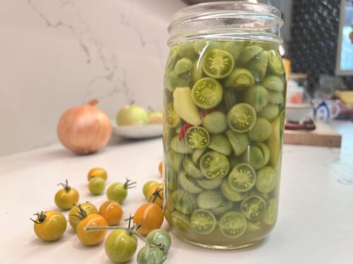 Pickled Green Cherry Tomatoes - Flour On My Face